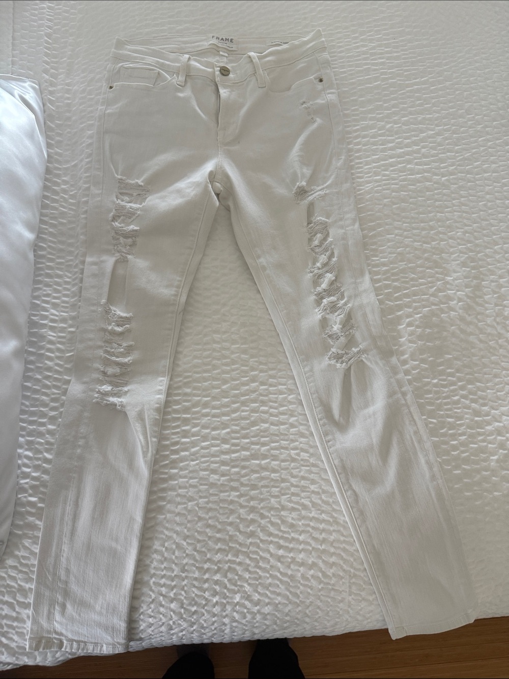 Frame Denim White Ripped Skinny Jeans
